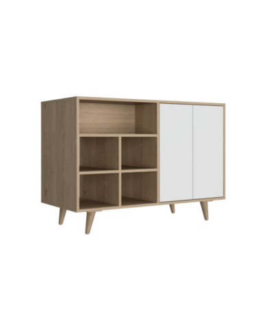 Mesa Auxiliar Zapatero Burdeos, Beige y Blanco, con Cuatro Puertas de Apertura Push y Múltiples Entrepaños