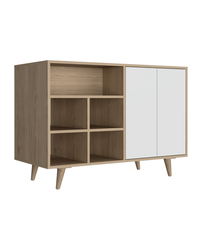 Mesa Auxiliar Zapatero Burdeos, Beige y Blanco, con Cuatro Puertas de Apertura Push y Múltiples Entrepaños
