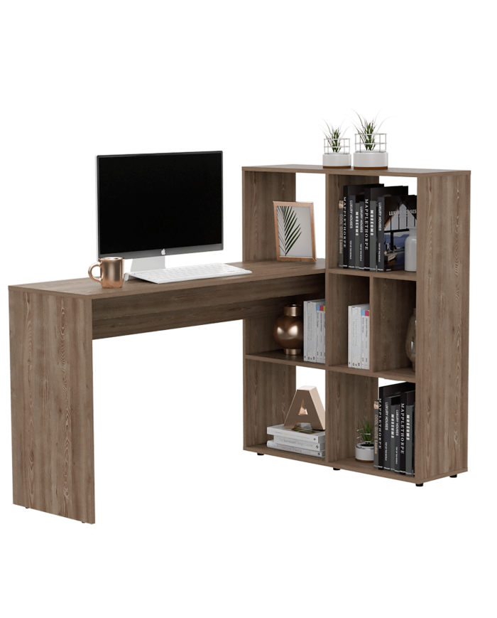 Escritorio En L Tokio, Miel, con Amplios Espacio Para Artículos de Estudio