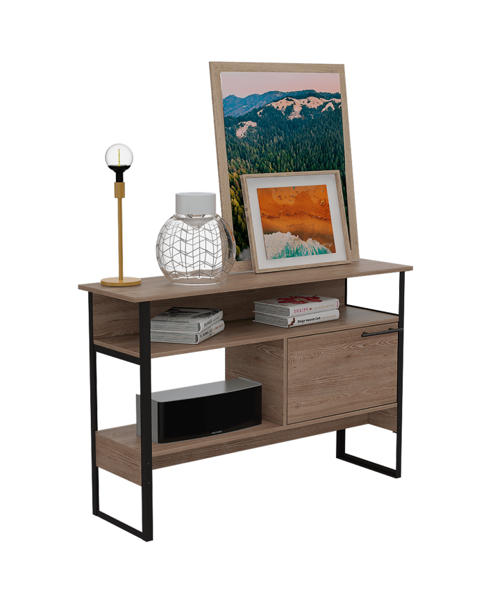 Mueble Auxiliar Recibidor Korina, Miel, con Patas En Acero Negras