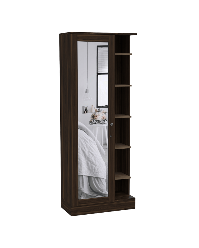 Closet Lara con Espejo, Caoba, con Siete Entrepaños y Gran Capacidad de Almacenamiento