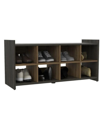 Mesa Auxiliar Zapatero Manati, Carbón y Castaño, con Superficie Para Sentarse y Múltiples Entrepaños