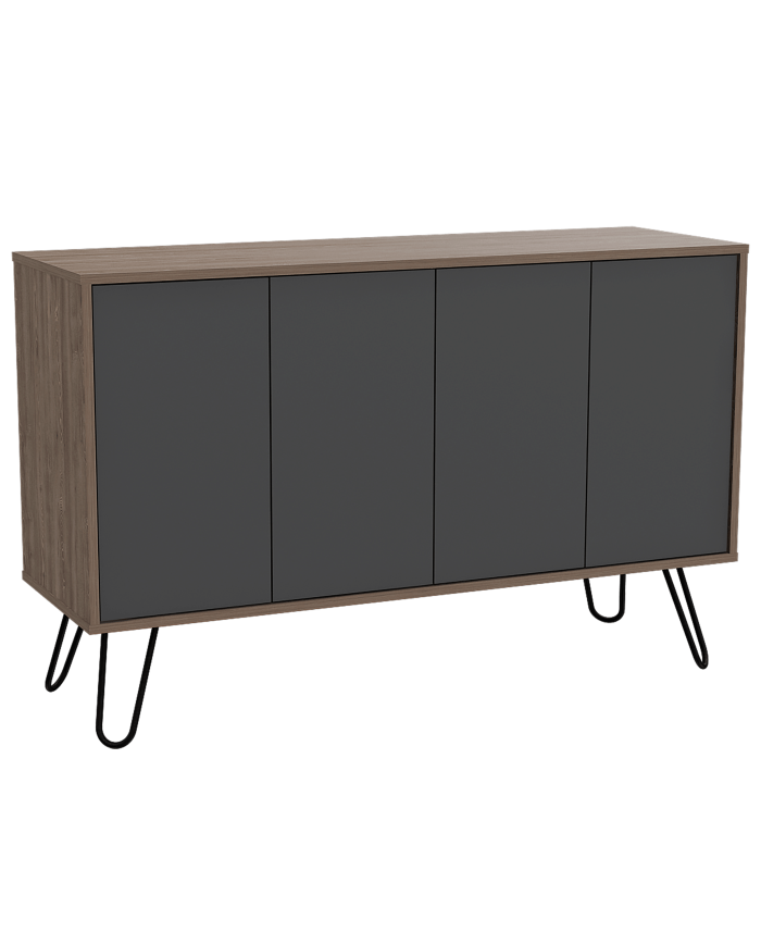Mesa Auxiliar Lara, Miel y Plata Oscuro, con Varios Entrepaños y Patas Metálicas