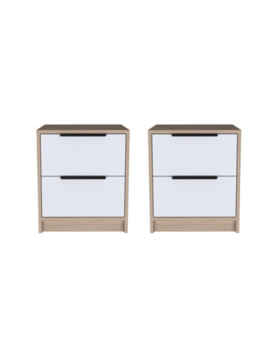 Mesa de Noche Wesley, Beige y Blanco, con Dos Cajones Organizadores X2