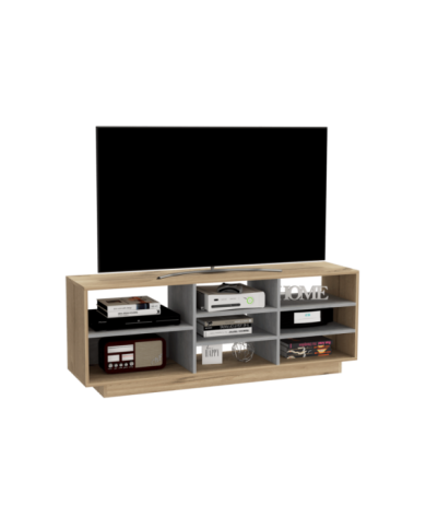 Mesa Para Tv Kira, Café Claro y Cemento, con Espacio Para Televisor de Hasta 75 Pulgadas