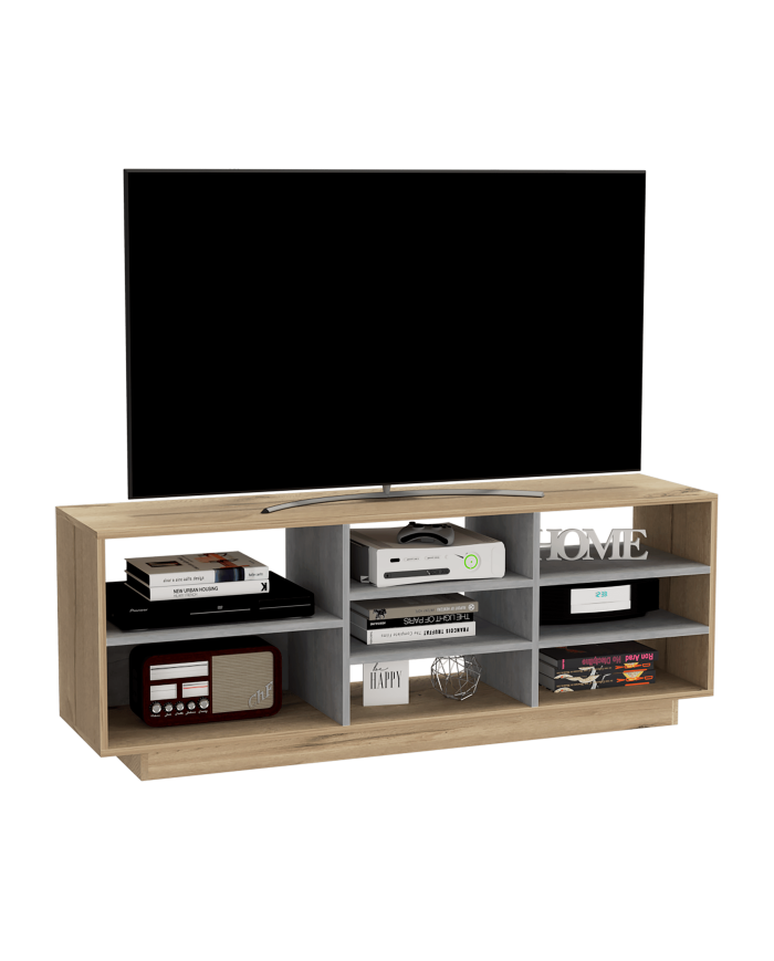 Mesa Para Tv Kira, Café Claro y Cemento, con Espacio Para Televisor de Hasta 75 Pulgadas