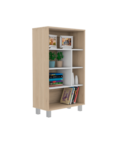 Biblioteca Tonny, Beige y Blanco, con Variedad de Espacios Para Libros y Artículos Decorativos