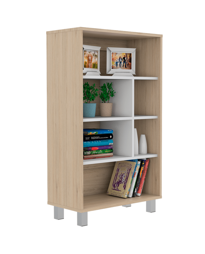 Biblioteca Tonny, Beige y Blanco, con Variedad de Espacios Para Libros y Artículos Decorativos