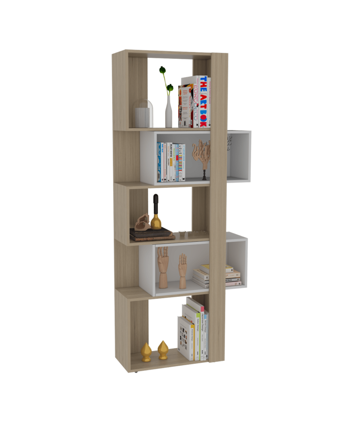 Biblioteca Bored, Beige y Blanco, con Dos Módulos Flotantes y Tres Entrepaños