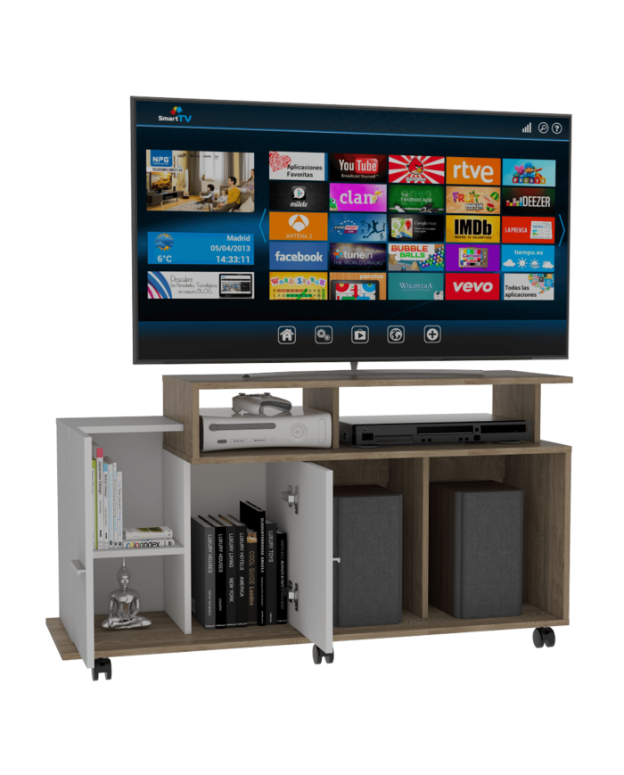 Mesa Para Tv Atena, Miel y Blanco Nevado, con Espacio Para Televisor de 50 Pulgadas