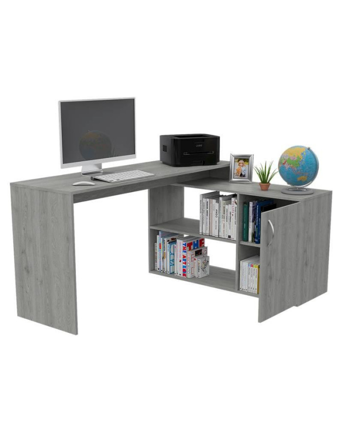 Escritorio En L Taira, Humo, con Puerta y Varios Entrepaños