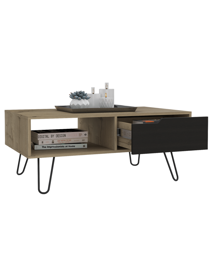 Mesa de Centro Cleo, Café Claro y Wengue, con Un Cajón