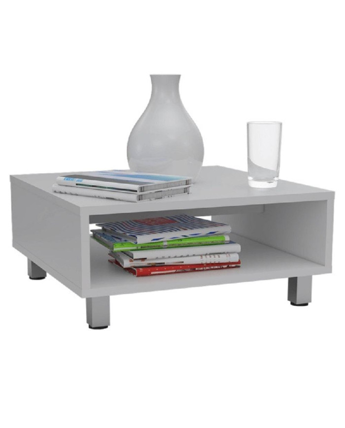 Mesa de Centro Pity, Blanco, con Patas En Acero Cromado