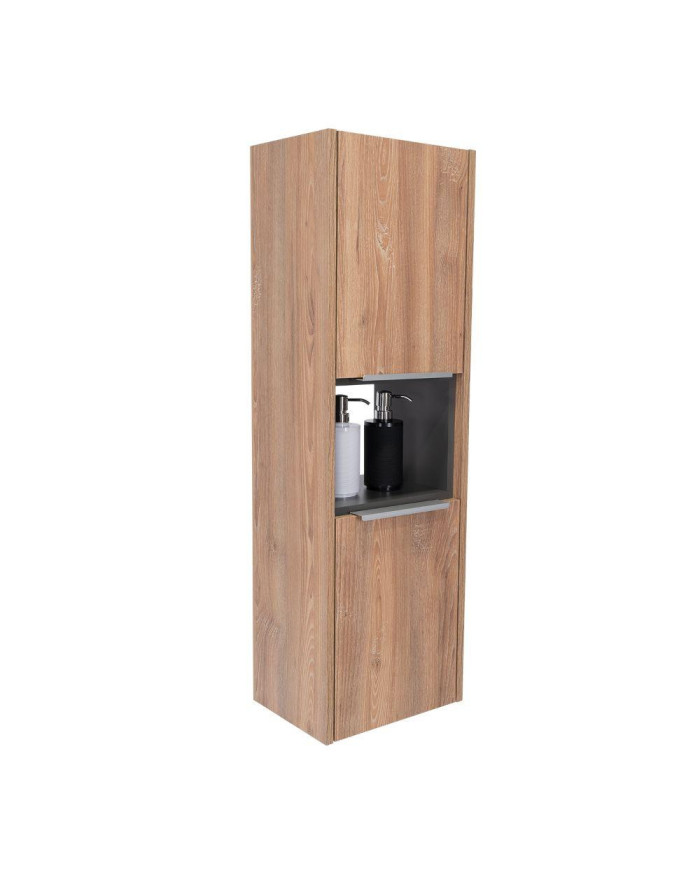 Gabinete de Baño Kairoz, Miel y Plata Oscuro, con Dos Puertas Abatibles y Cinco Entrepaños