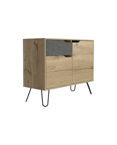 Mesa Auxiliar Recibidor Aldo, Café Claro y Piedra, con Dos Puertas y Un Cajón Extensión Total