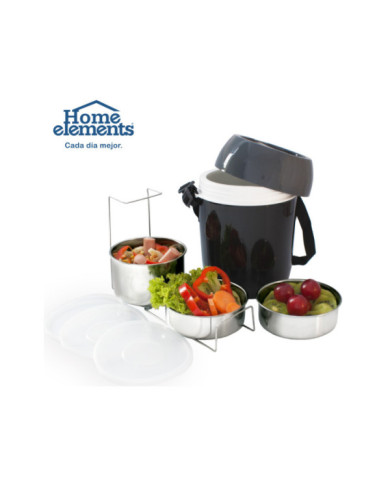 Termo Comida  2,0L 3 Recipientes Acero Inox Mod He0924  H.E