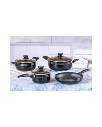 Bateria 7 Pzas Alum 1,8Mm Negra Interior Antiadherente Stone