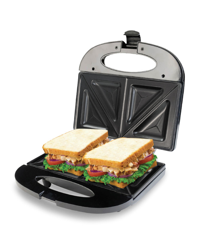 Sanduchera 2P He Sm117N Negra Con Platos Sandwich Antiad