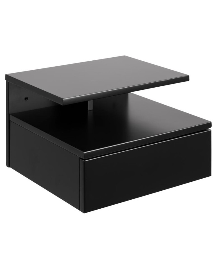 Cama de la pared de madera mesa lateral Ashlan negro lacado, estante PC 1, cajones PC 1, KD L     35 W     32 H     22,5 cm