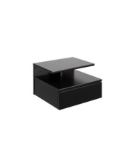 Cama de la pared de madera mesa lateral Ashlan negro lacado, estante PC 1, cajones PC 1, KD L     35 W     32 H     22,5 cm