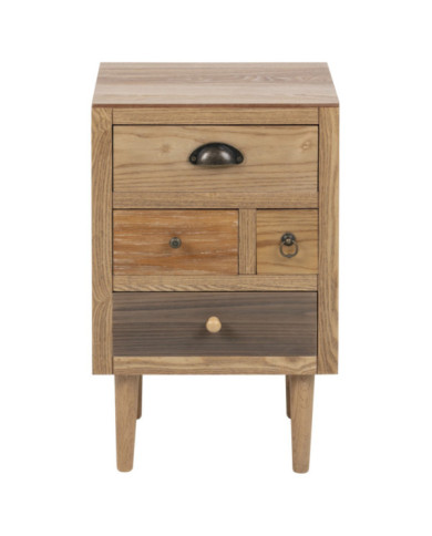 Thais mesa de cama lado, MDF ceniza chapa de madera, colores teñidos de color marrón, laca clara, 4 cajones, piernas Ash, laca