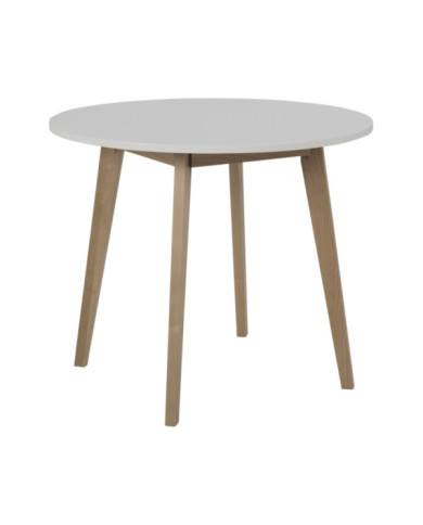 Cuervo mesa de comedor mesa de madera superior - lacado blanco, patas de madera de abedul    diam   laca transparente