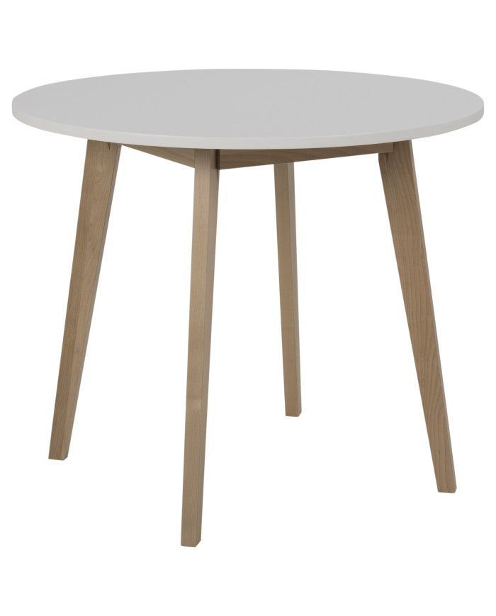 Cuervo mesa de comedor mesa de madera superior - lacado blanco, patas de madera de abedul    diam   laca transparente