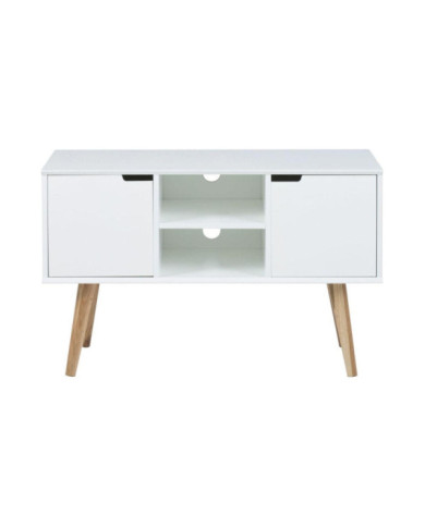 Mitra aparador blanco de madera, puertas 2 piezas, estante PC 1, piernas de madera de roble L     96 W     38 H     61,5 cm