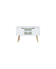 Mitra aparador blanco de madera, puertas 2 piezas, estante PC 1, piernas de madera de roble L     96 W     38 H     61,5 cm