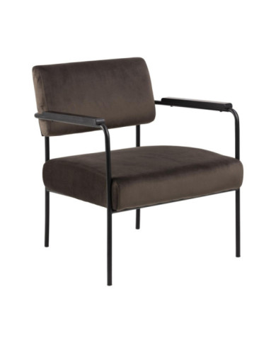 Cloe silla descansando tela VIC gris marrón 73AC, brazo negro resto, patas de metal en bruto, de color negro mate