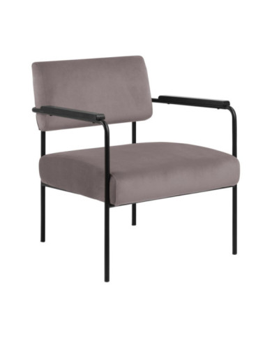 Cloe silla descansando polvoriento tela VIC aumentó 18, negro resto, patas de metal en bruto en color negro mate brazo