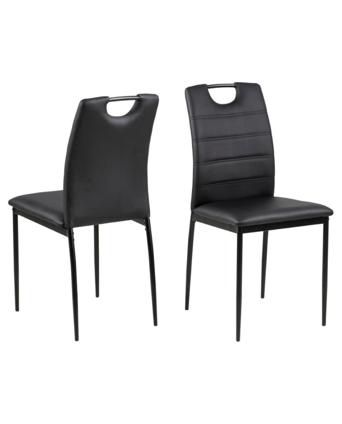 Dia aspecto de cuero negro de la PU silla de comedor, polvo de metal común recubiertas, negro, caja de 4 unidades /