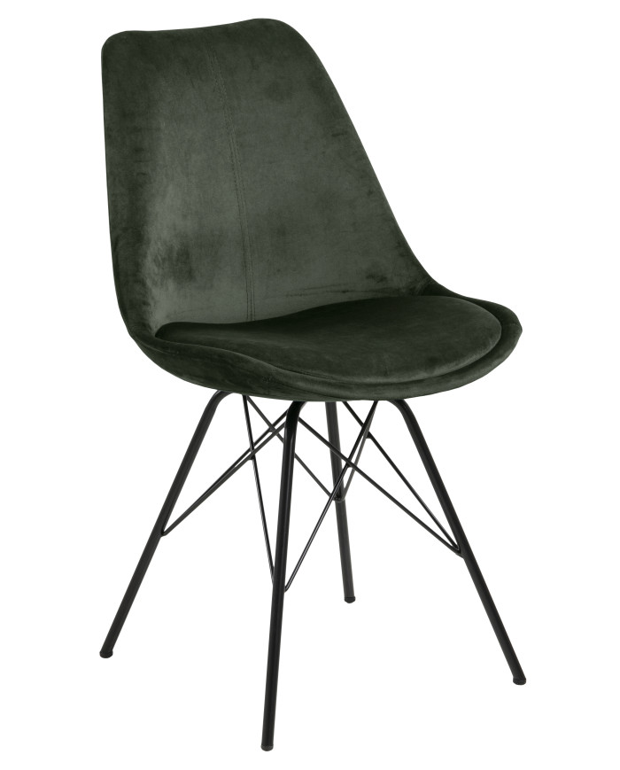 comedor Eris silla VIC bosque tela verde 68AC, patas de metal con recubrimiento en polvo, negro, caja / 2 PC