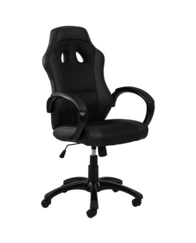 Carrera asiento de silla de escritorio  vuelta de malla Leatherlook,negro de la PU, del apoyabrazos, base inclinada negro