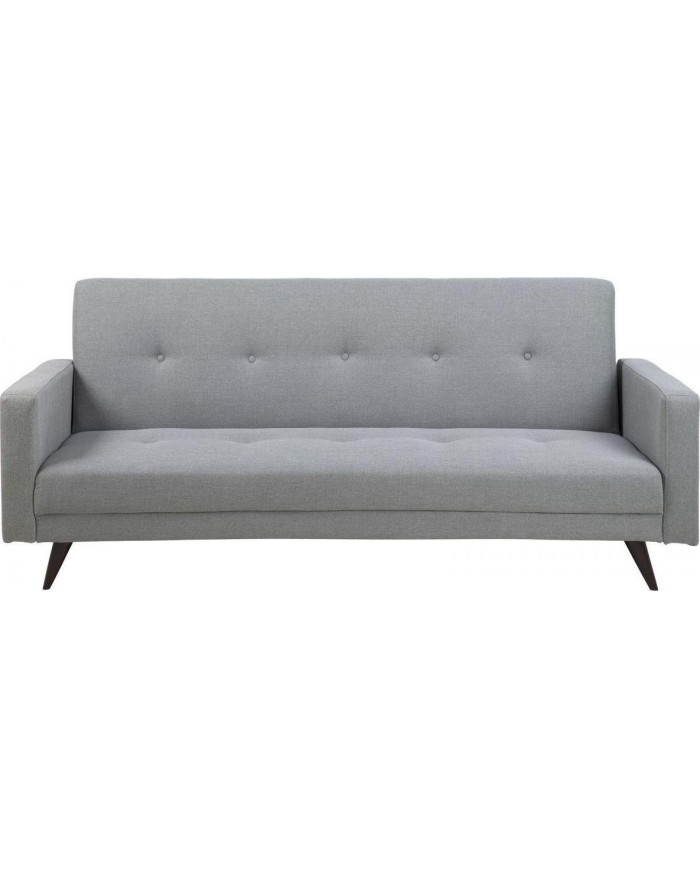 sofá cama Leconi Córcega tela gris claro 40, botones, patas de madera de color marrón oscuro