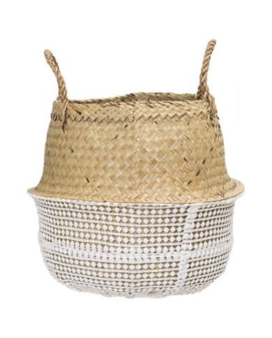 Cesta Seagrass con asas 30x35 cm Marrón y blanca