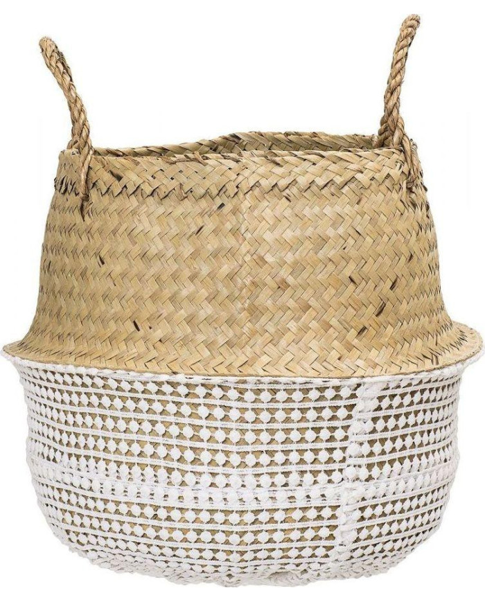 Cesta Seagrass con asas 30x35 cm Marrón y blanca