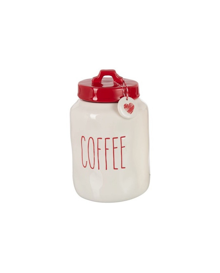 Tarro Coffee ∅15x23 cm blanco con rojo