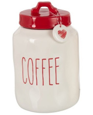 Tarro Coffee ∅15x23 cm blanco con rojo