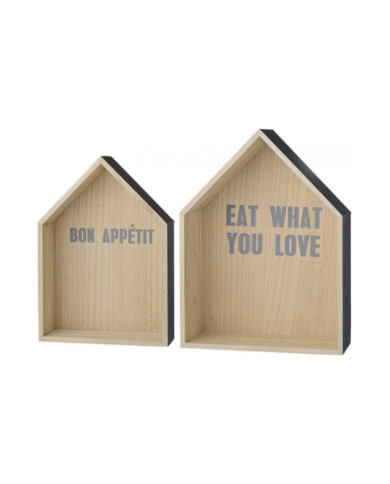 Estanterías Casas 37x14 cm (2 set) gris y madera
