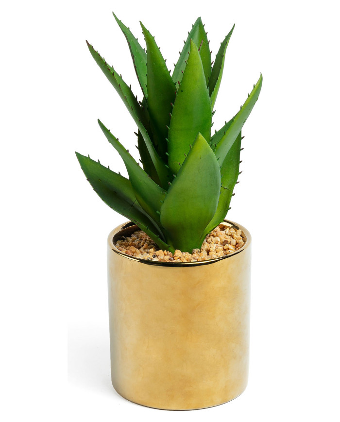 Planta artificial Agave con maceta de cerámica dorado 11 cm