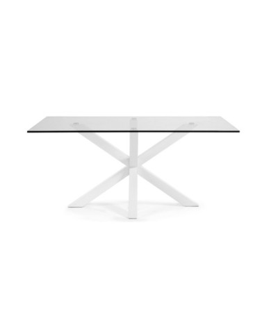 Mesa Argo 160 x 90 cm cristal patas de acero acabado blanco