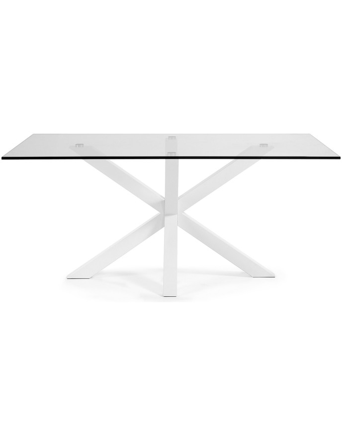 Mesa Argo 160 x 90 cm cristal patas de acero acabado blanco