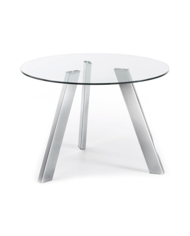 Mesa Carib    diam         110 cm cristal patas de acero acabado cromado