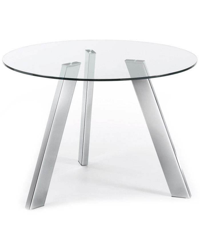 Mesa Carib    diam         110 cm cristal patas de acero acabado cromado