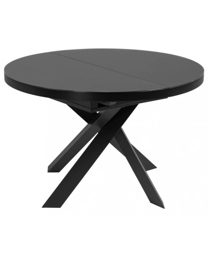 Mesa extensible Vashti    diam         120 (160) cm cristal patas de acero negro