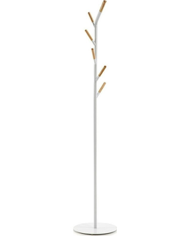 Perchero Nerb acero blanco y madera de caucho natural 175 cm