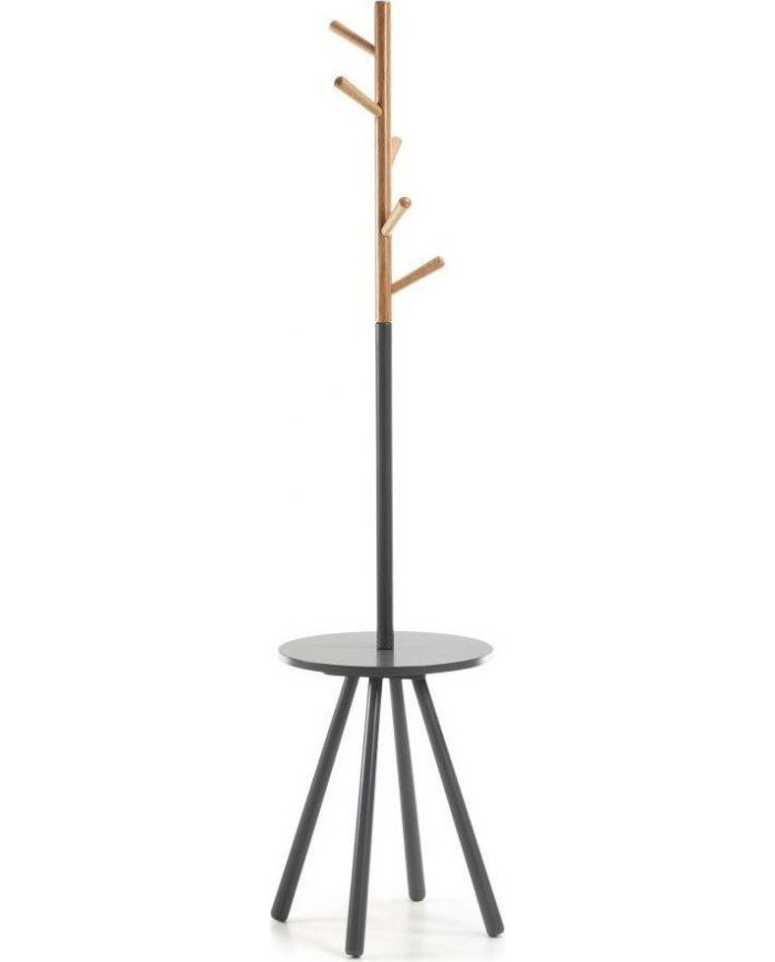 Perchero bandeja Nerb madera lacada gris y madera de caucho natural 40 x 170 cm