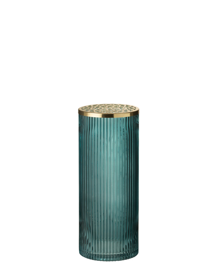 JARRÓN CILINDRO TAPA VID AZUL