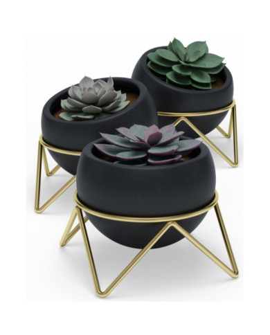 Macetas Potsy (3set) negro y latón